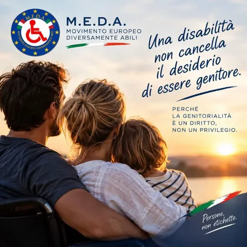 Grafica della campagna M.E.D.A. «Una disabilità non cancella il desiderio di essere genitore»