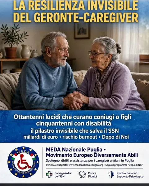 Grafica della campagna M.E.D.A. «La resilienza invisibile del geronte-caregiver»