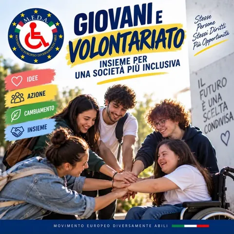 Grafica della campagna M.E.D.A. «Giovani e volontariato»