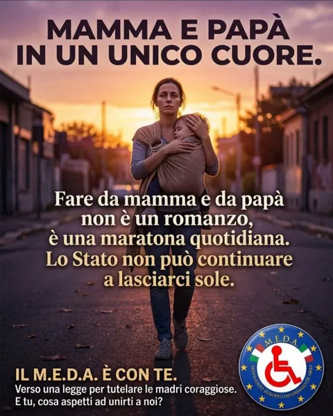 Grafica della campagna M.E.D.A. «Mamma e papà in un unico cuore»