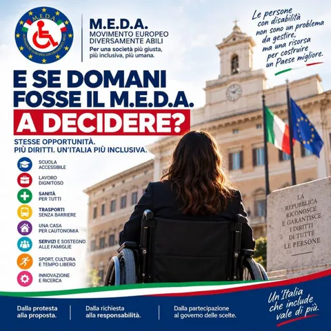Grafica della campagna M.E.D.A. «E se domani fosse il M.E.D.A. a decidere?»
