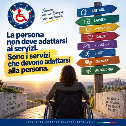 Grafica della campagna M.E.D.A. «Sono i servizi che devono adattarsi alla persona»